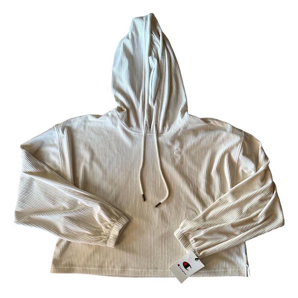 Champion Women's Cream Soft Touch Cord Hoodie Medium
